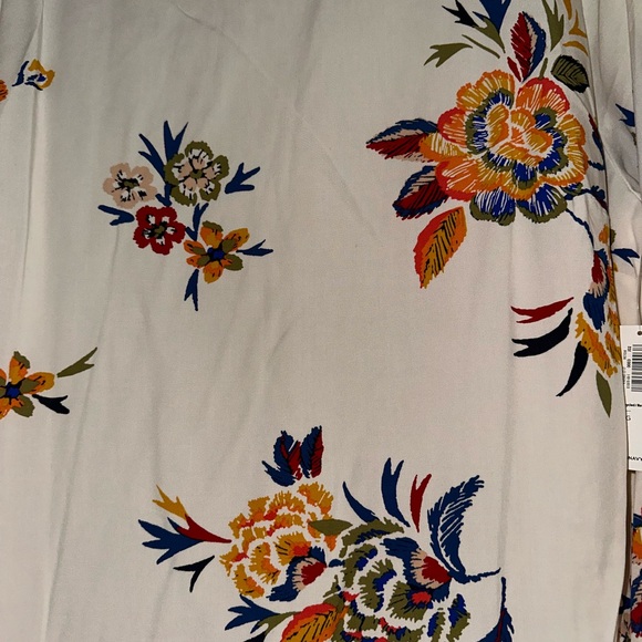 Off white/blue/red/yellow/green floral and lined printed summer dress. - Picture 2 of 3